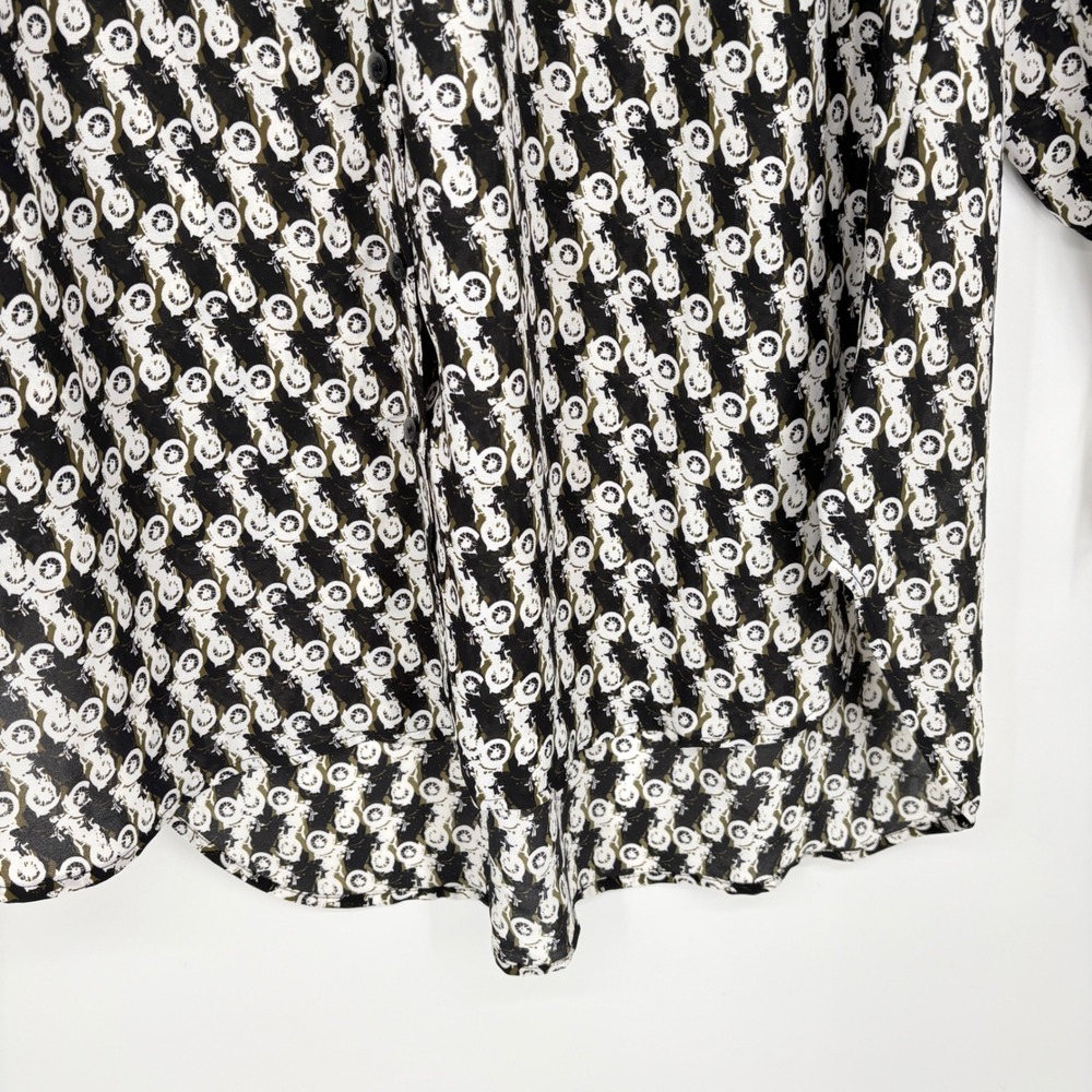 New Sejour Motorcycle Print High-Low Tunic 18W Top Black White Olive Long Sleeve - Picture 5 of 16